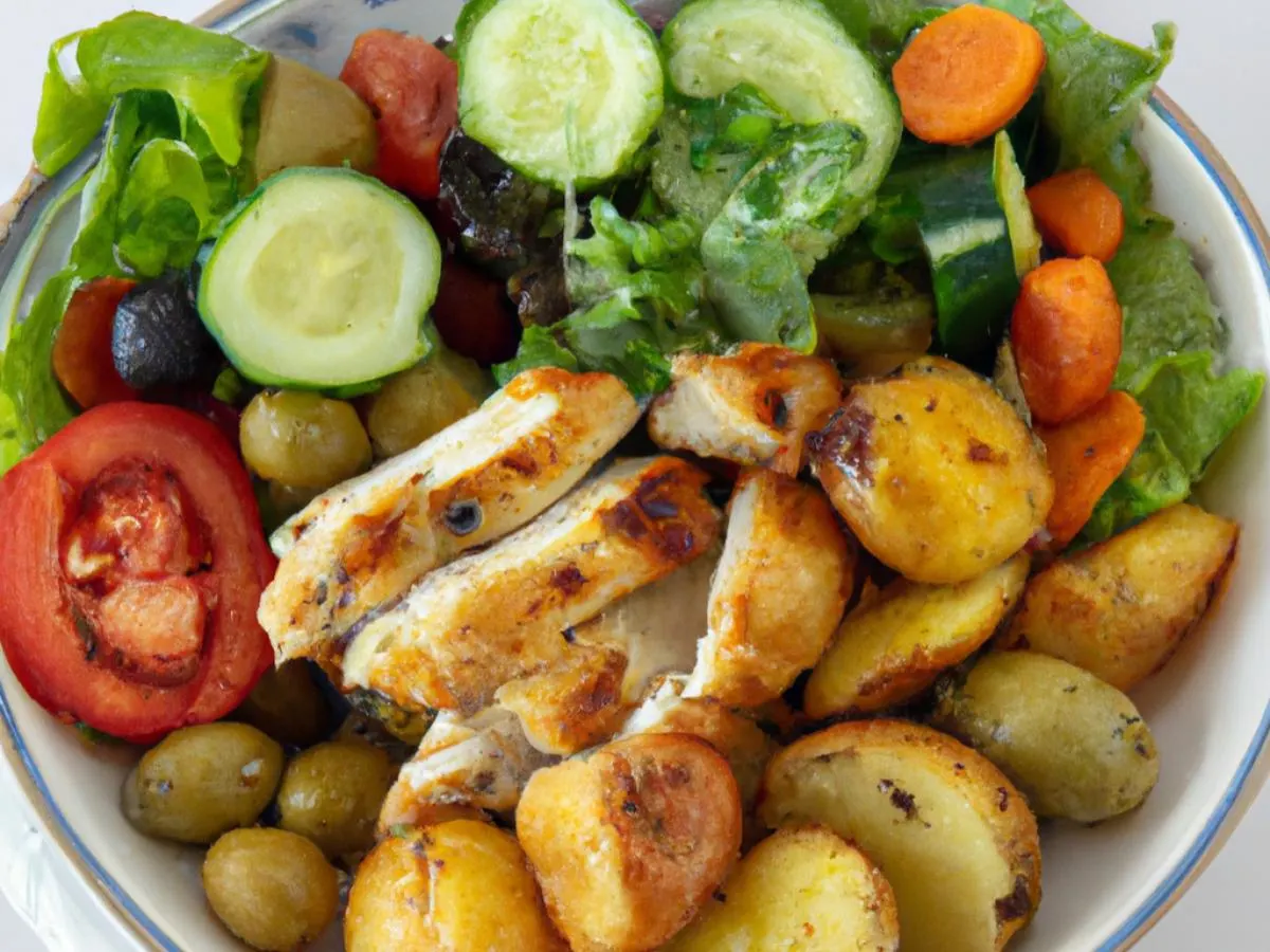 Roasted Chicken and Potato Garden Entree Salad with a Balsamic Salad Dressing Roasted Chicken and Potato Garden Entree Salad with a Balsamic Salad Dressing