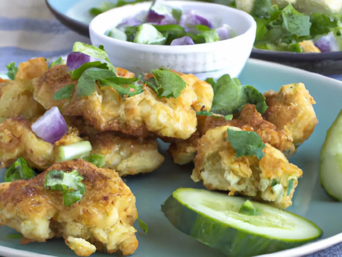 Light Carb Vegetarian Caulifower Fritters With Cabbage Slaw