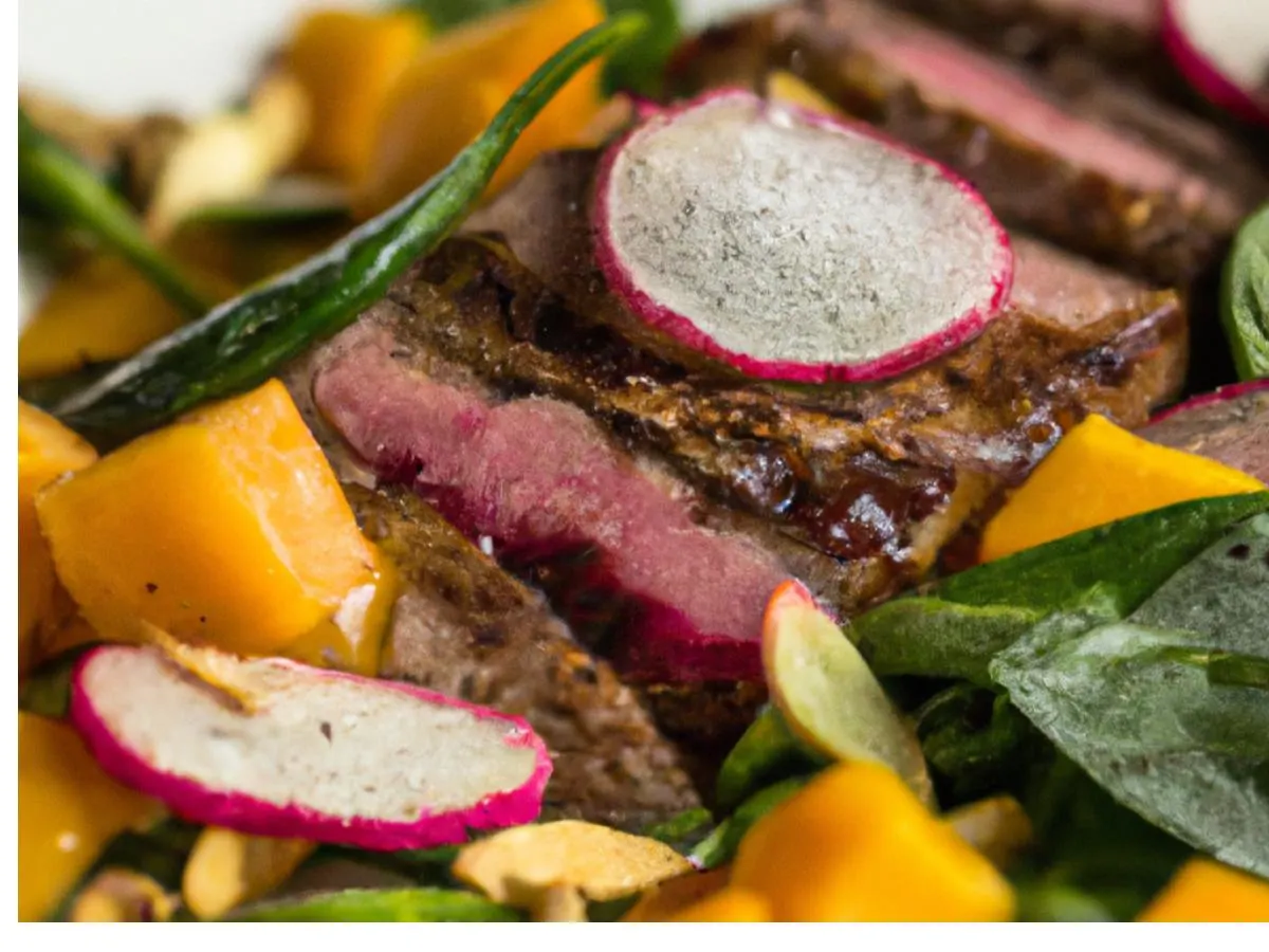 Entree Baby Spinach Salad with Orange Vinaigrette and Flat Iron Steak