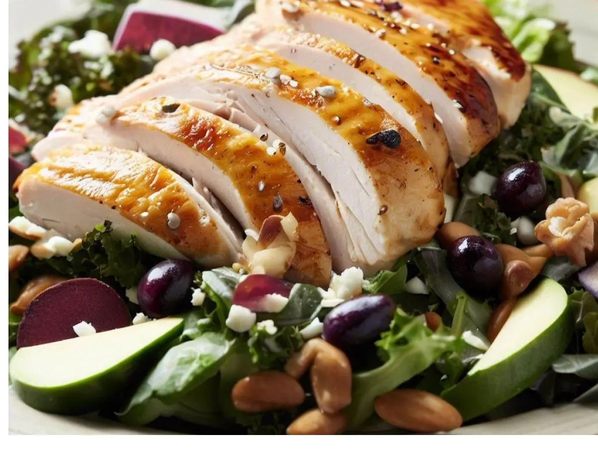 Entree Curly Kale Salad with Balsamic Vinaigrette and Chicken Breast