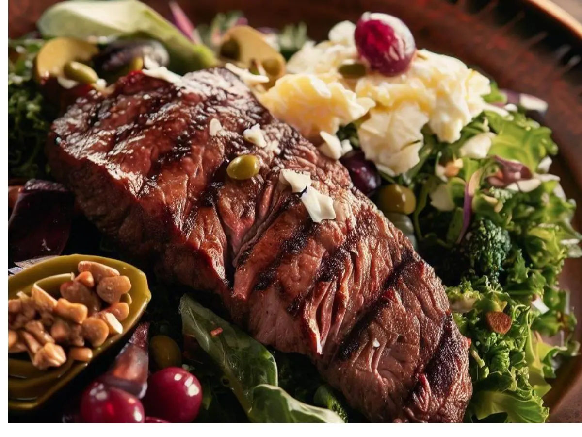 Entree Curly Kale Salad with Balsamic Vinaigrette and Flat Iron Steak