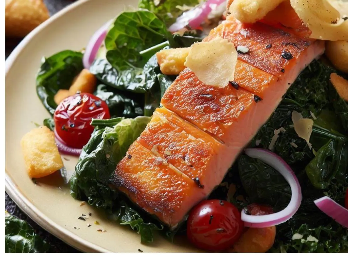 Entree Tuscan Caesar Salad with Caesar Dressing and Salmon