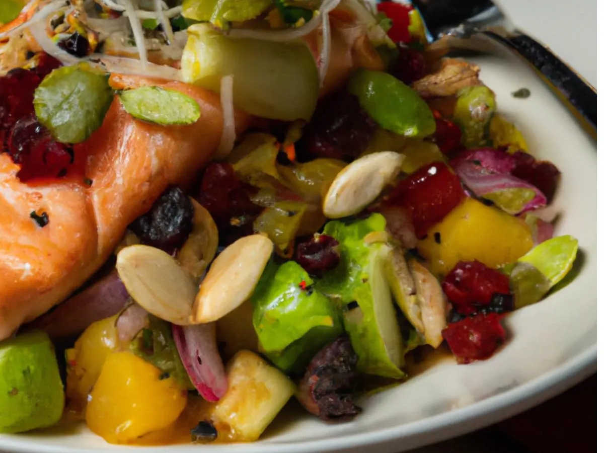 Entree Brussels Sprouts Salad with Apple Cider Vinaigrette and Salmon