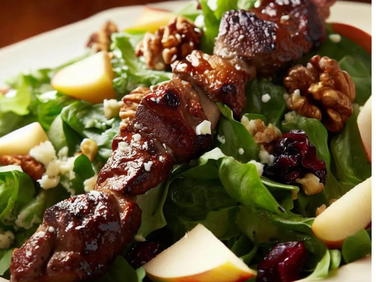 Entree Spring Mix Salad with Balsamic Vinaigrette and Beef Kabob
