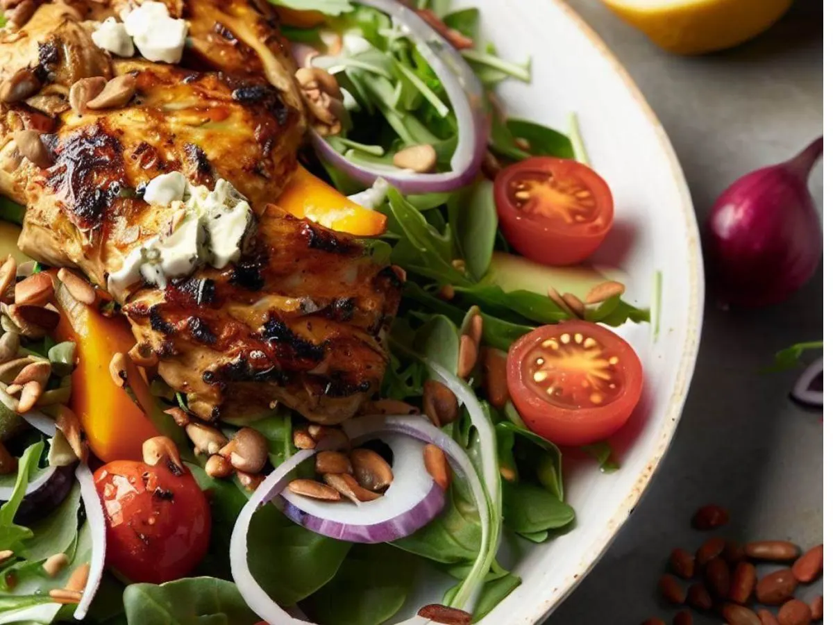 Entree Baby Arugula Salad with Lemon Vinaigrette and Chicken Koobideh