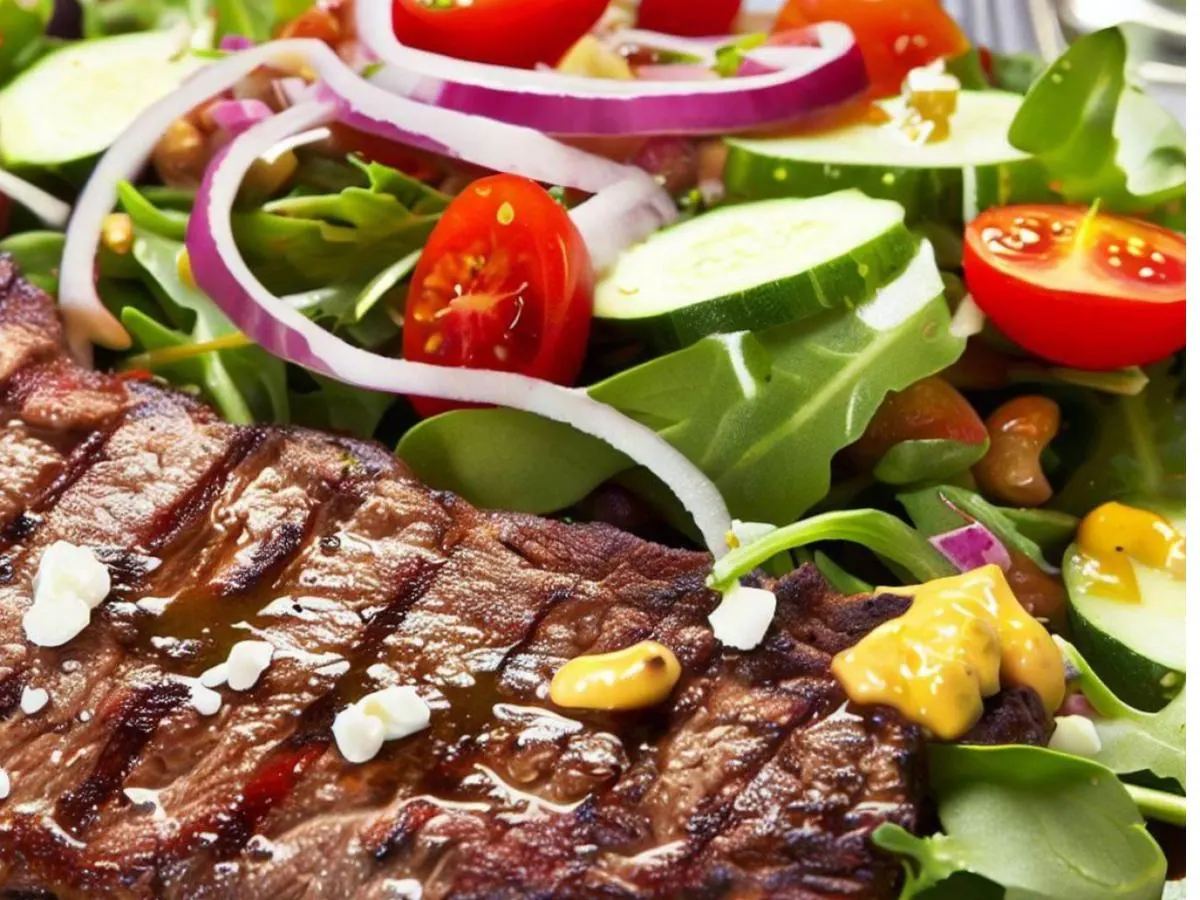 Entree Baby Arugula Salad with Lemon Vinaigrette and Flat Iron Steak