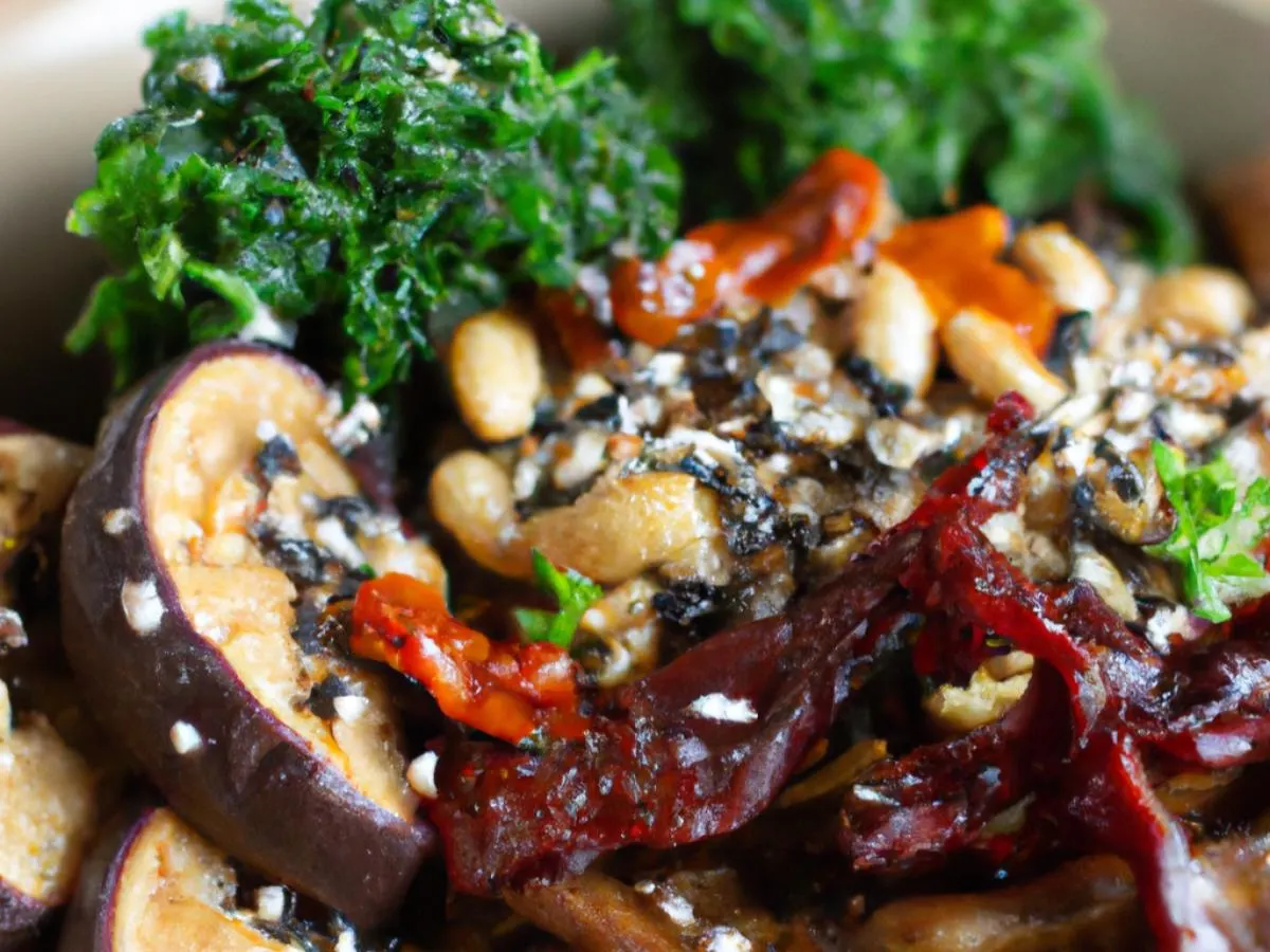 Miso Eggplant & Mushroom Bowl with Citrus Kale Salad Miso Eggplant & Mushroom Bowl with Citrus Kale Salad