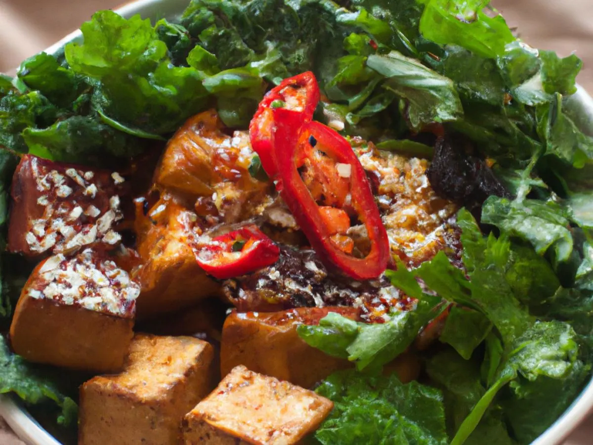 Shiitake Chili Tofu Bowl with Citrus Kale Salad Shiitake Chili Tofu Bowl with Citrus Kale Salad