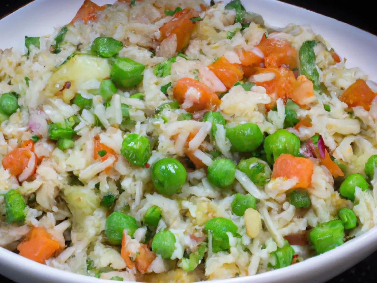 Vegetarian Pelau with Macaroni salad and Mixed Steam Veg Vegetarian Pelau with Macaroni salad and Mixed Steam Veg