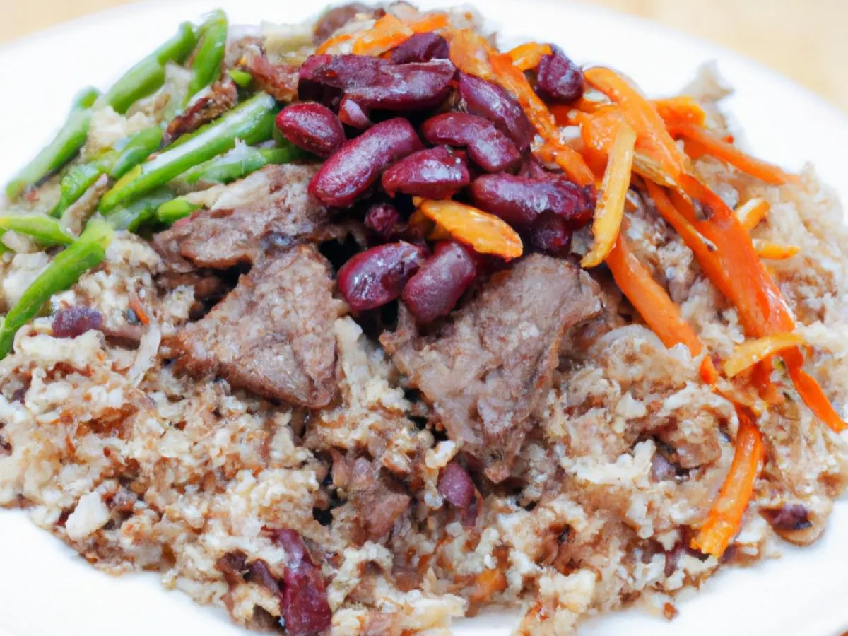 Beef Pelau with Rice, Peas and Mixed Steam Veg Beef Pelau with Rice, Peas and Mixed Steam Veg