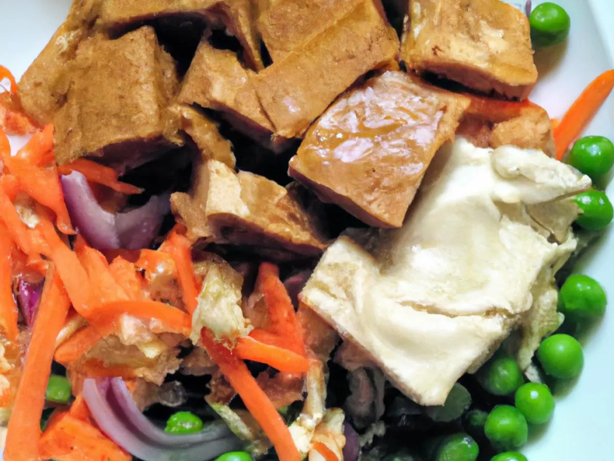 Jerk Tofu with Macaroni salad and Root Veg Medley Jerk Tofu with Macaroni salad and Root Veg Medley