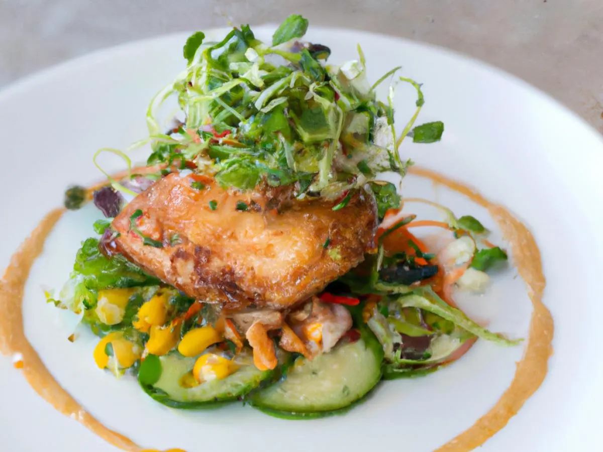 Crispy "Hat Yai" Boneless Fried Thigh w/ Spring Mix & Kaffir Lime Vinaigarette Crispy "Hat Yai" Boneless Fried Thigh w/ Spring Mix & Kaffir Lime Vinaigarette
