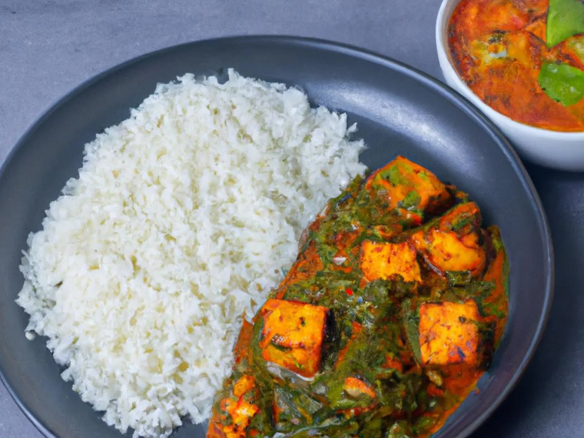 Palak Paneer With Vegetable Vindaloo and Rice