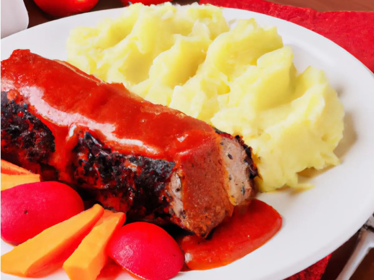 Beef Meatloaf with Mashed Potatoes and Seasonal Vegetables