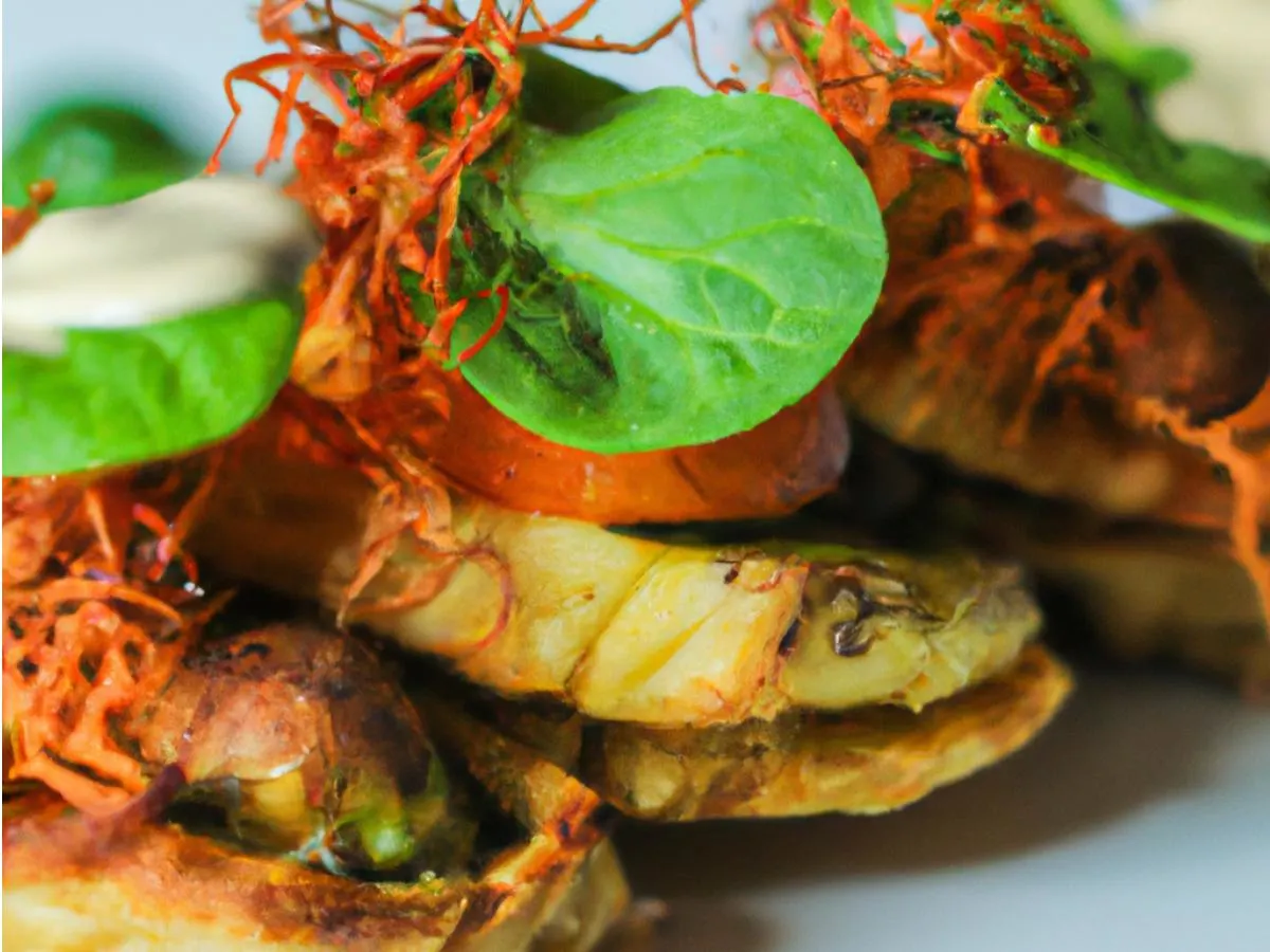 Vegan Napoleons Served with Roasted Sweet Potato & Chili Crisp Brussels Sprouts Vegan Napoleons Served with Roasted Sweet Potato & Chili Crisp Brussels Sprouts