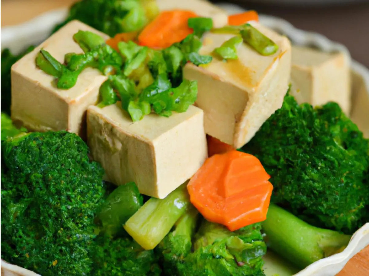 Vegetarian Mongolian Tofu with Steamed Vegetables