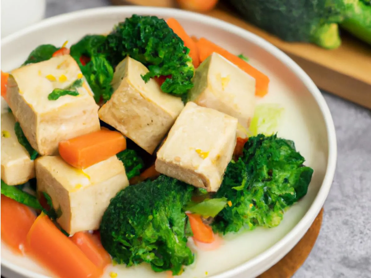 Vegan Mandarin Tofu with Steamed Vegetables