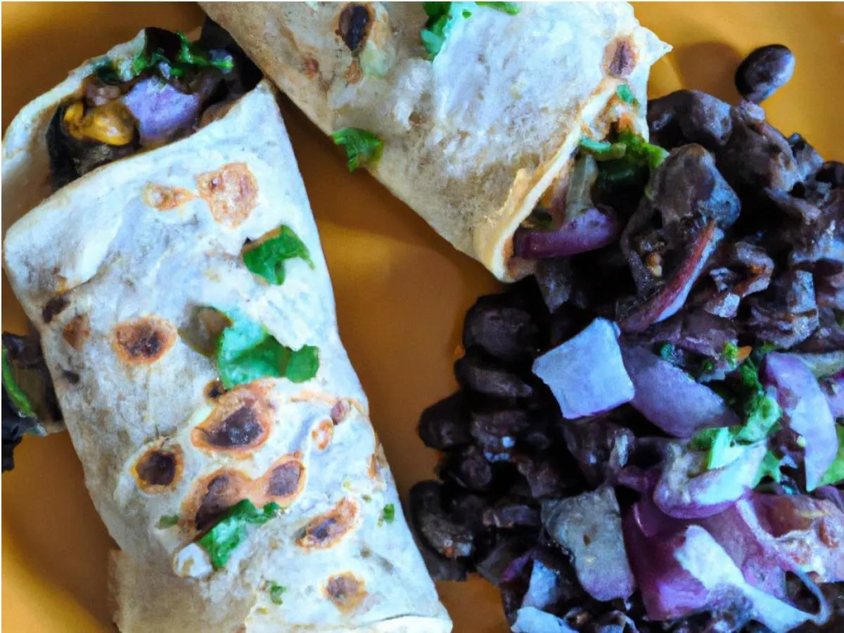 Sauteed Onions, Refried Black Beans, and Potato Vegan Breakfast Burrito