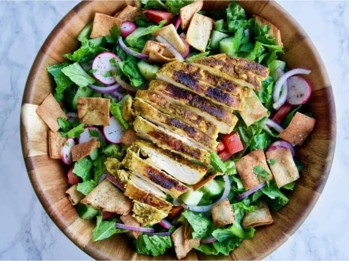 Chicken Fattoush Salad Rice Bowl Chicken Fattoush Salad Rice Bowl