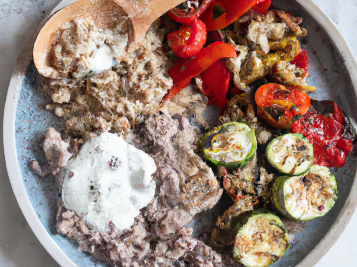 Ground Turkey with Grilled Veggies, Brown Rice and Tahini