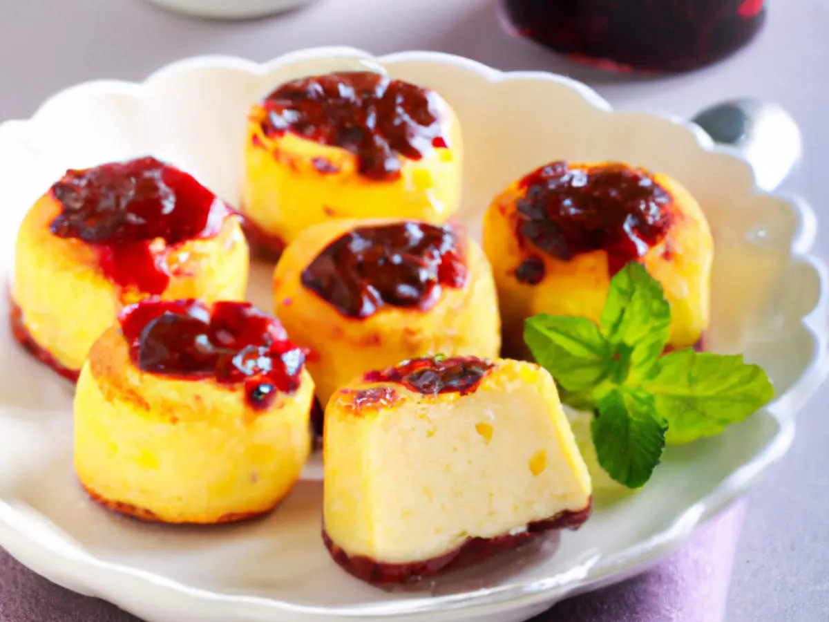 Marbled Cheese Cake Bites with Berry Compote Marbled Cheese Cake Bites with Berry Compote