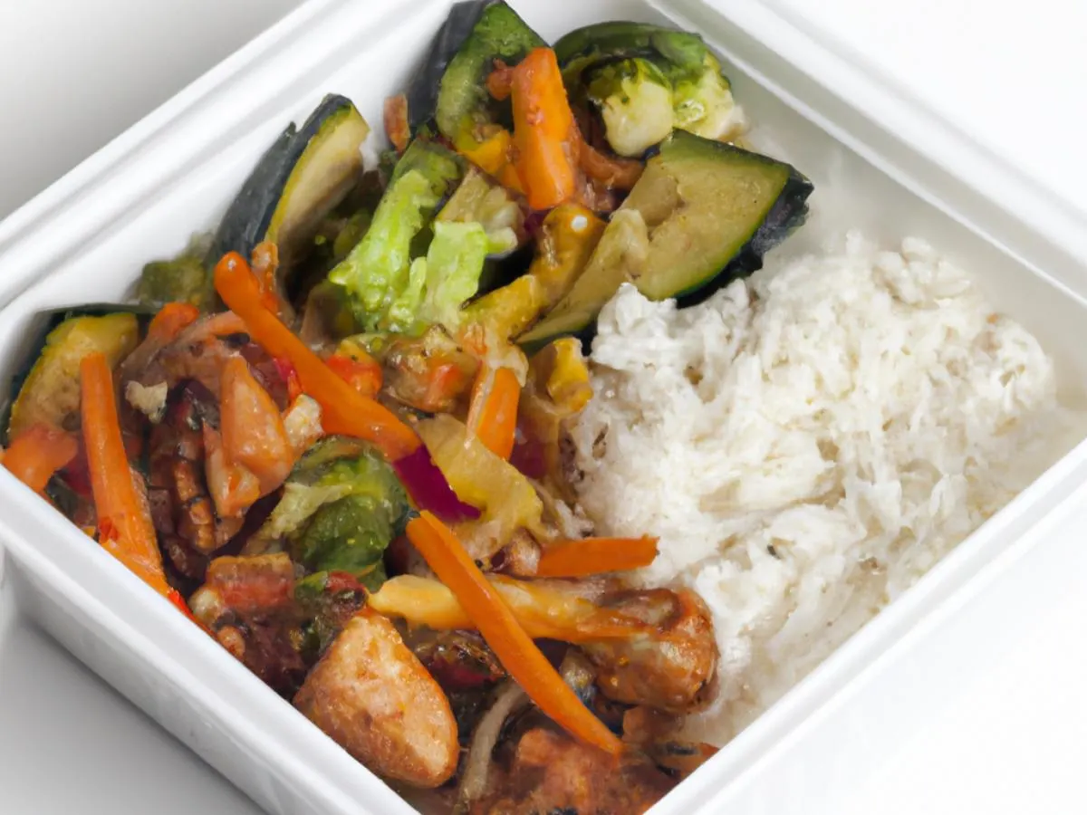 Gluten-Free Spicy Hunan Chicken with White Rice and Sauteed Vegetables
