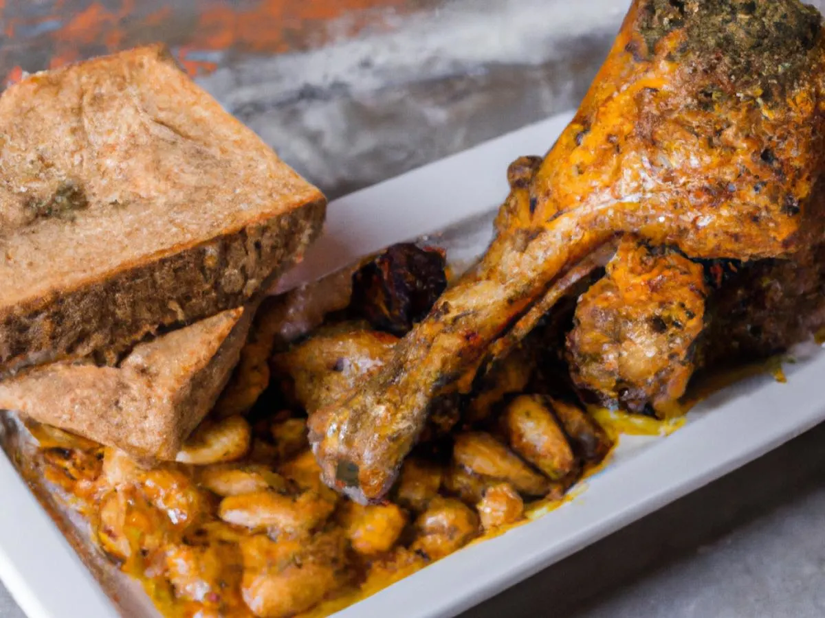 Bone in Chicken With Brisket Beans and Garlic Bread