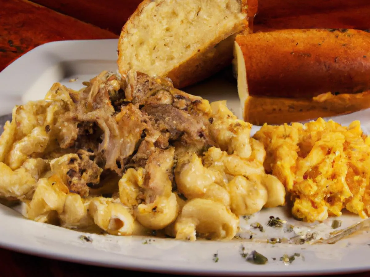 Pulled Pork With Mac & Cheese and Garlic Bread
