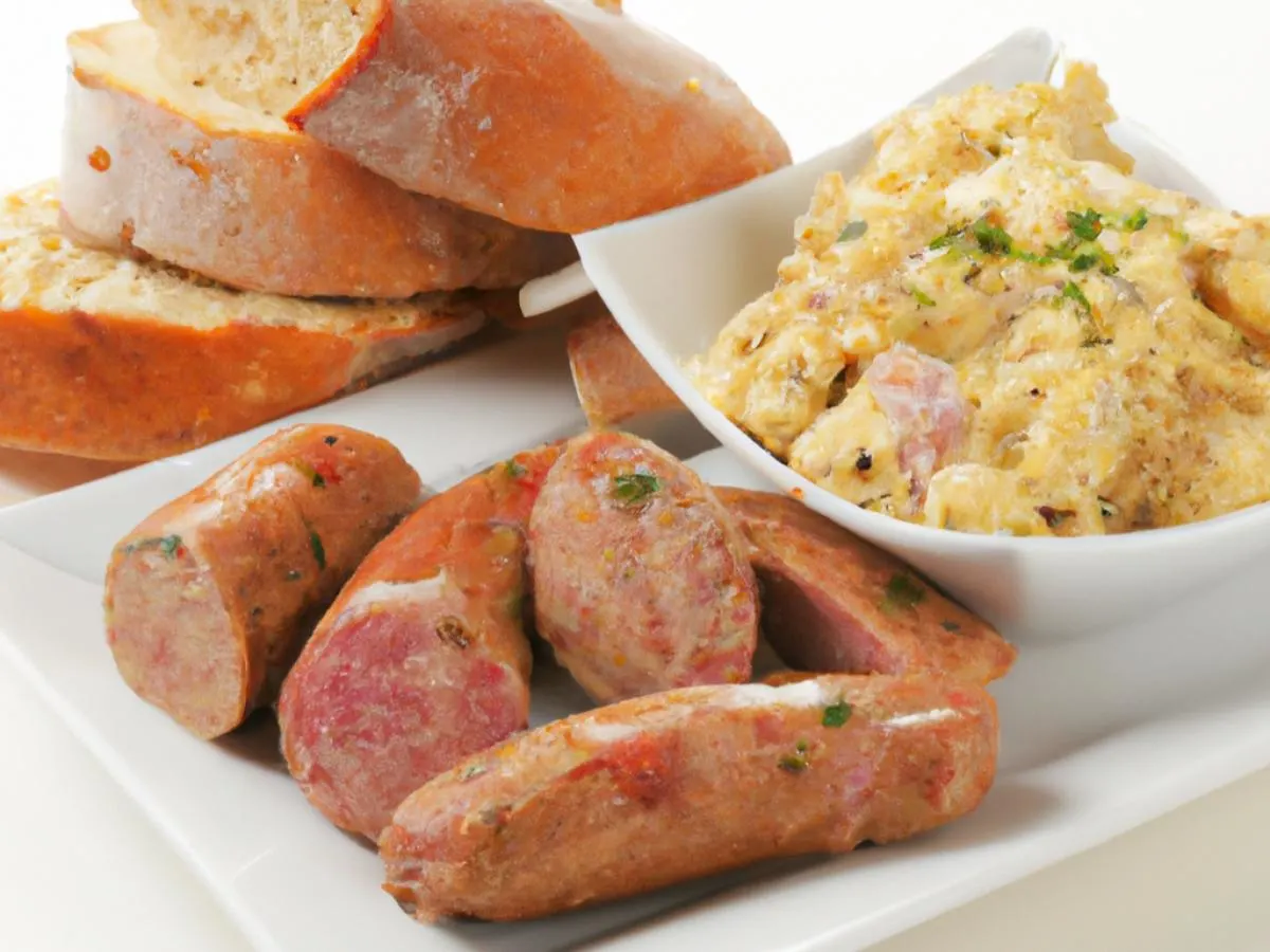 Andouille Sausage With Potato Salad and Garlic Bread