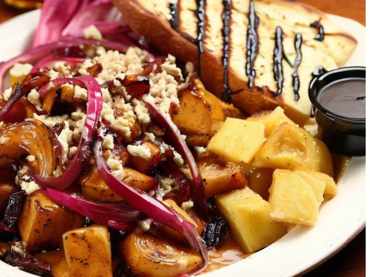 Jack Fruit With Beets & Feta and Garlic Bread