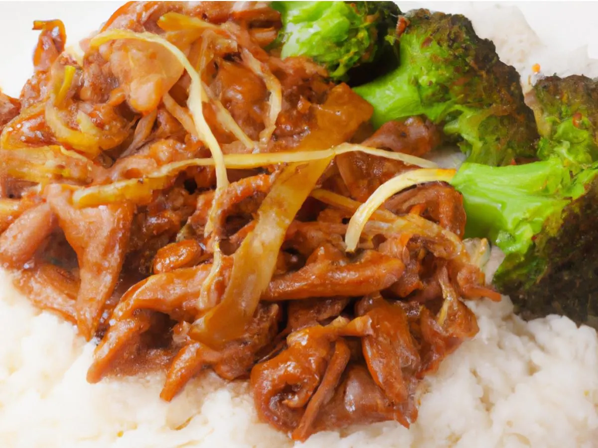 Sichuan Shredded Pork w/ Garlic Sauce and Broccoli over Jasmine Rice Sichuan Shredded Pork w/ Garlic Sauce and Broccoli over Jasmine Rice