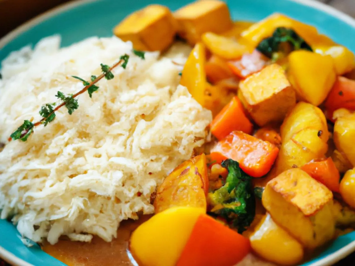 Curry Tofu w/veggies, Rice & Beans, and Fried Plantains Curry Tofu w/veggies, Rice & Beans, and Fried Plantains