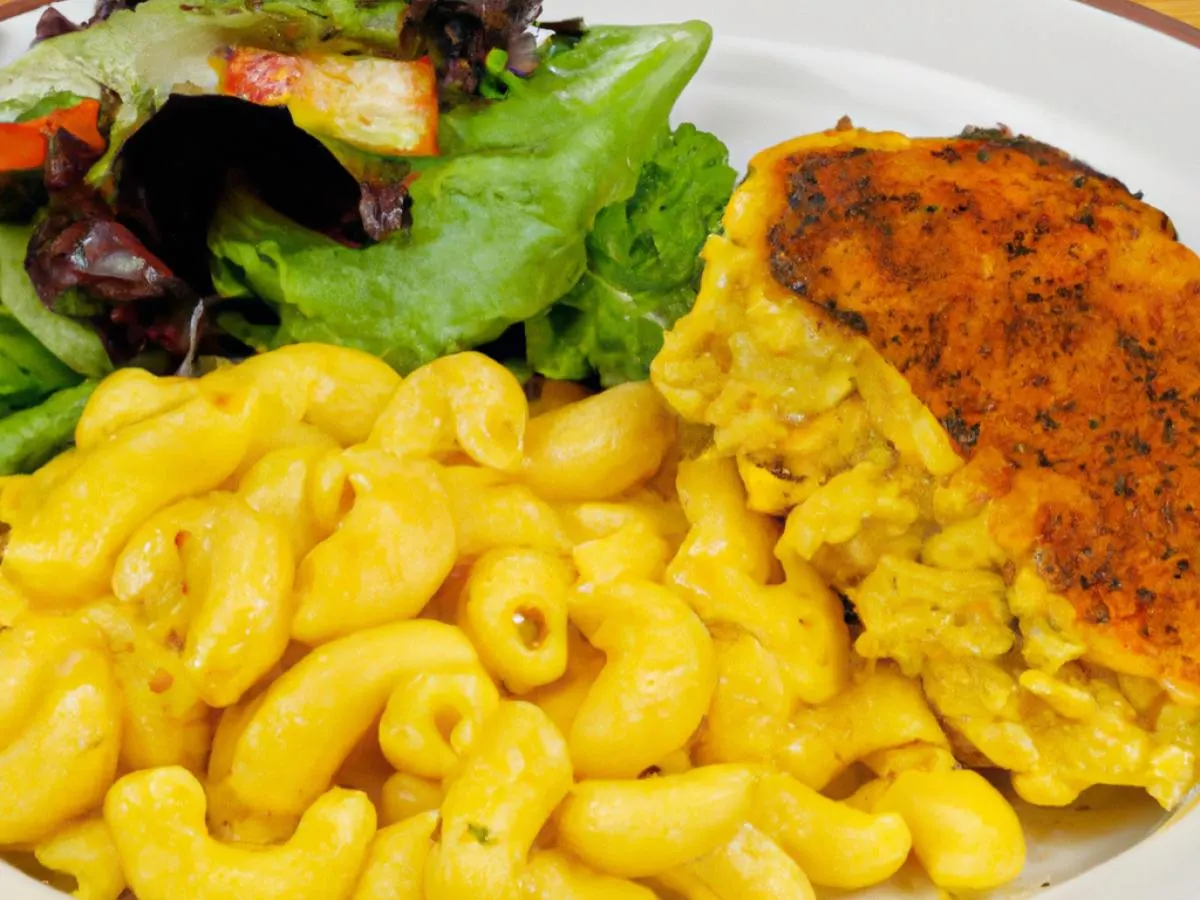 Jamaican Chicken Patty Meal served with Mac & Cheese, and a Garden Salad Jamaican Chicken Patty Meal served with Mac & Cheese, and a Garden Salad
