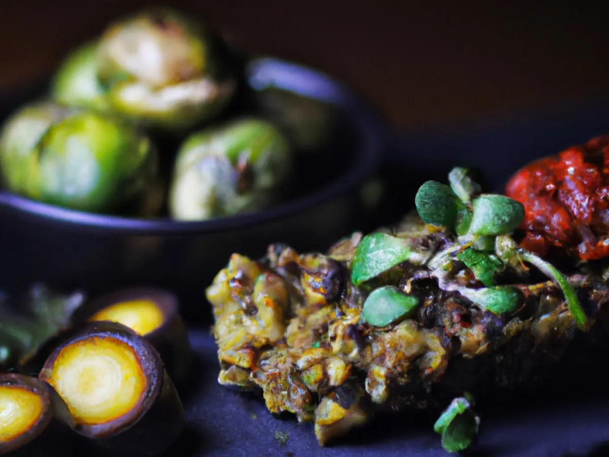 Vegan Duxelles Served with Crushed Cajun Potato & Chili Crisp Brussels Sprouts Vegan Duxelles Served with Crushed Cajun Potato & Chili Crisp Brussels Sprouts