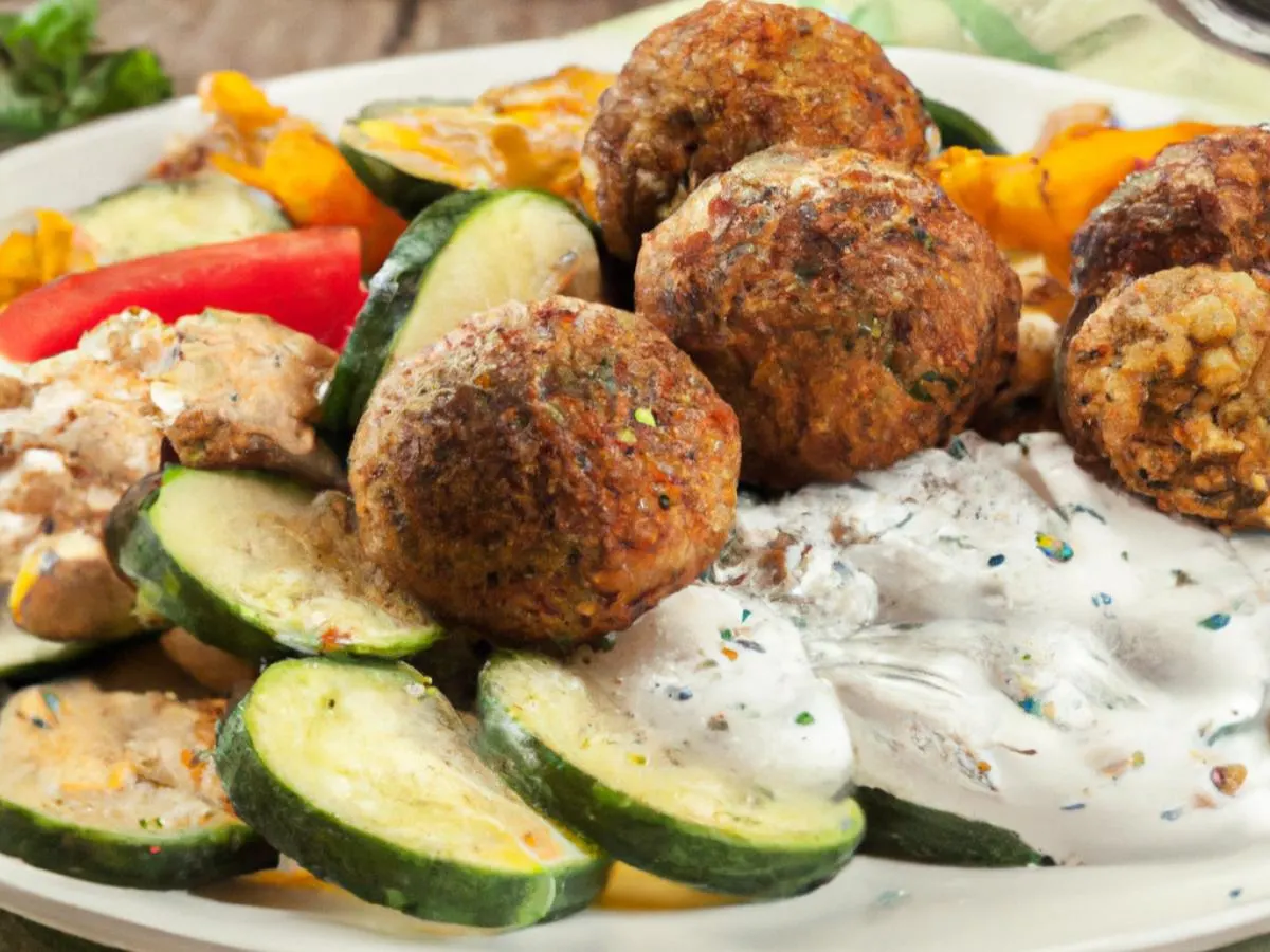 Falafel Plate with Hummus, Tzatziki and Roasted Vegetables (Vegetarian) Falafel Plate with Hummus, Tzatziki and Roasted Vegetables (Vegetarian)