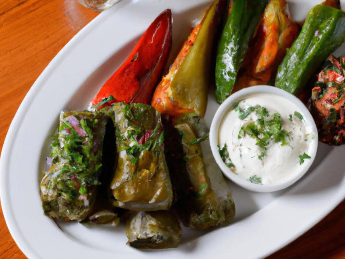 Gluten-Free Dolmades Plate with Tzatziki and Roasted Vegetables (Vegetarian) Gluten-Free Dolmades Plate with Tzatziki and Roasted Vegetables (Vegetarian)