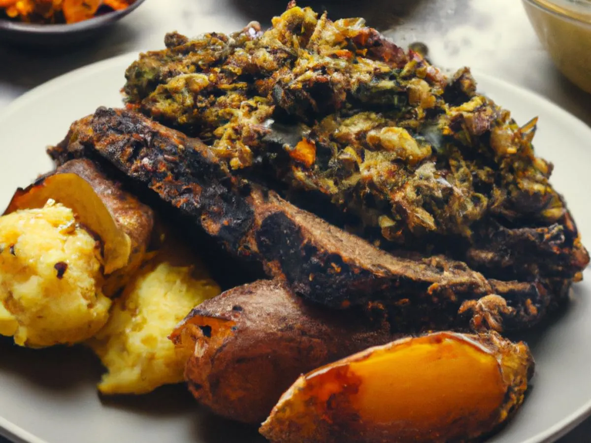 Vegan Duxelles Served with Crushed Cajun Potato & Sweet Plantain Casserole Vegan Duxelles Served with Crushed Cajun Potato & Sweet Plantain Casserole