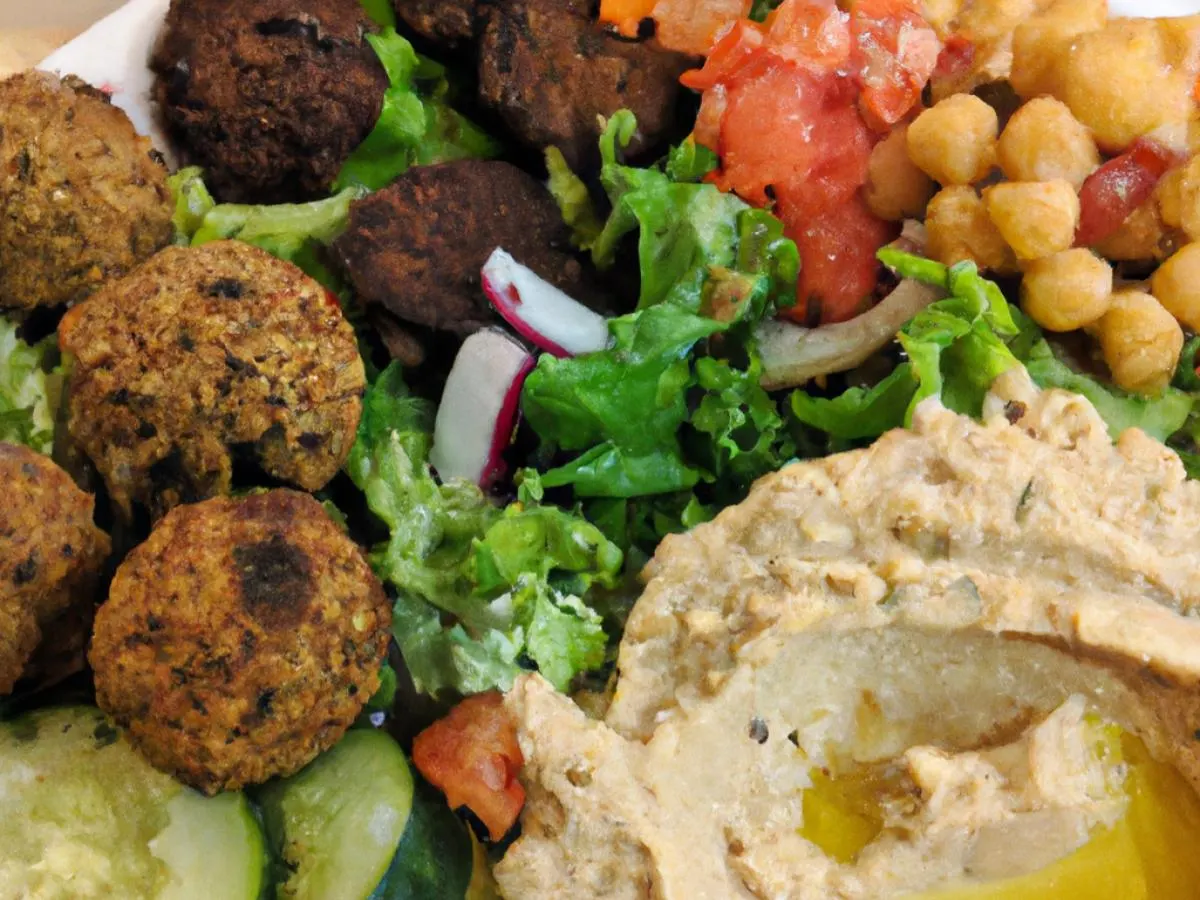 Falafel Plate with Hummus, Melitzanosalata and Mediterranean Salad (Vegan) Falafel Plate with Hummus, Melitzanosalata and Mediterranean Salad (Vegan)