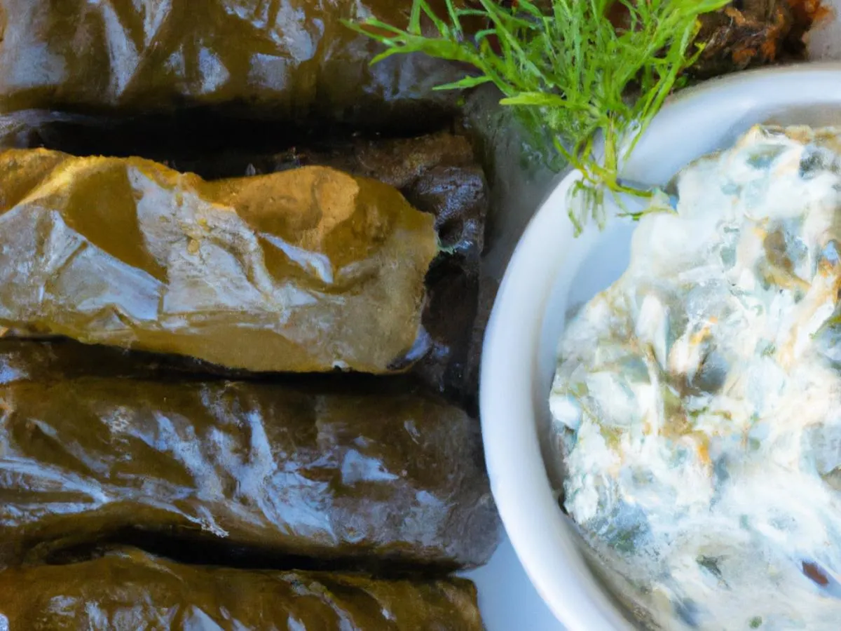 Gluten-Free Dolmades Plate with Tzatziki and Mediterranean Salad (Vegetarian) Gluten-Free Dolmades Plate with Tzatziki and Mediterranean Salad (Vegetarian)