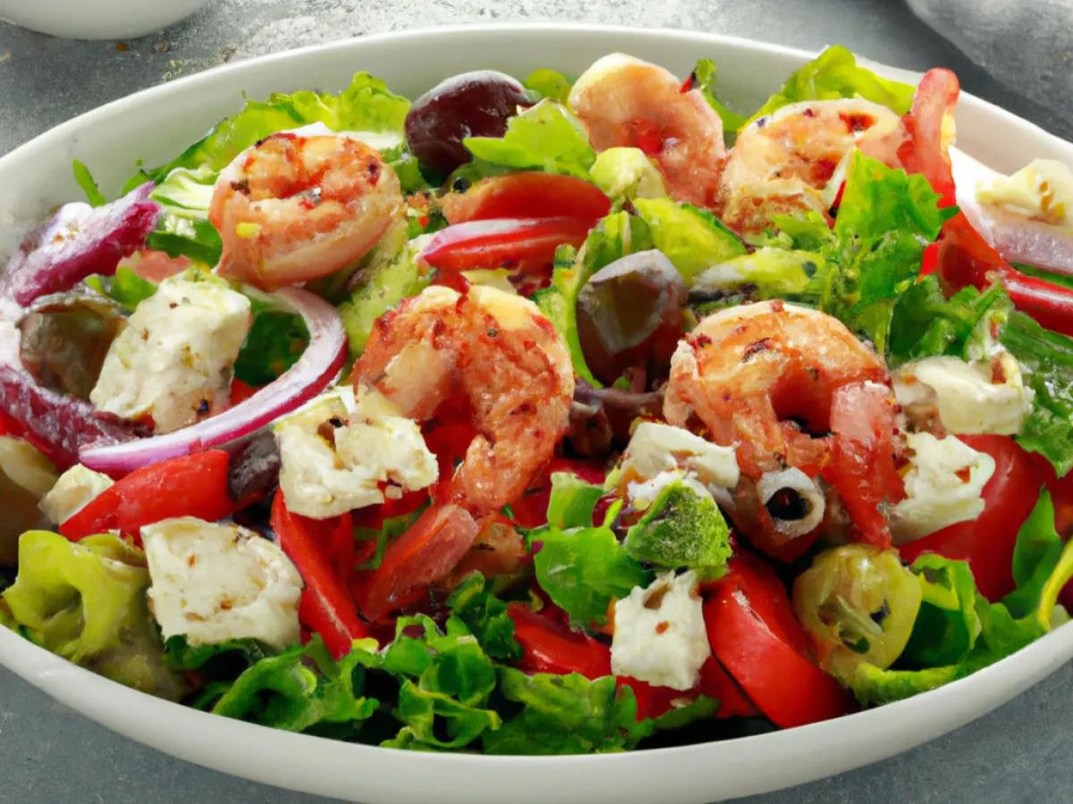Greek Salad with Grilled Shrimp and Lemon Oil & Pita Greek Salad with Grilled Shrimp and Lemon Oil & Pita