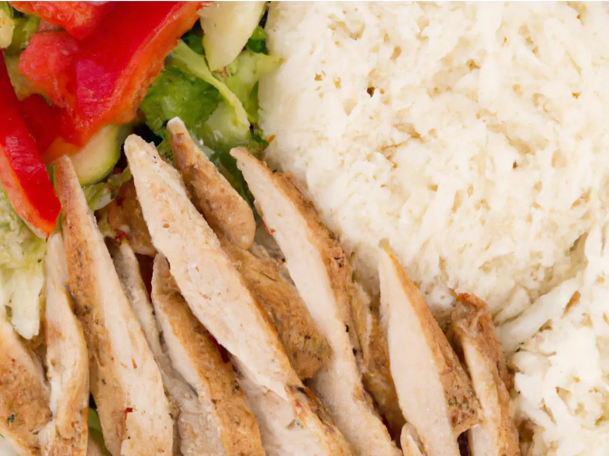 Chicken Gyro Meat Plate wi/ Rice & Mediterranean Salad (Gluten-Free, Dairy-Free) Chicken Gyro Meat Plate wi/ Rice & Mediterranean Salad (Gluten-Free, Dairy-Free)
