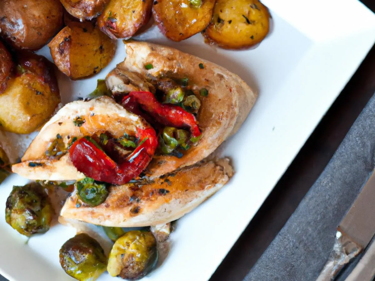 Provencal Style Chicken Served with Crushed Cajun Potato & Chili Crisp Brussels Sprouts Provencal Style Chicken Served with Crushed Cajun Potato & Chili Crisp Brussels Sprouts
