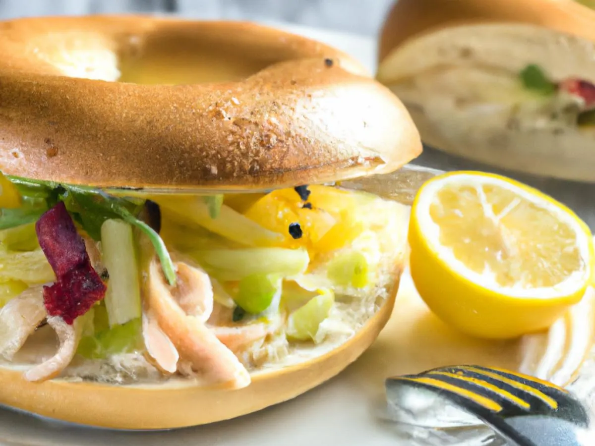 Sesame Wheat Seed Bagel Smoked Sockeye Salmon Salad Sandwich with Side Salad Sesame Wheat Seed Bagel Smoked Sockeye Salmon Salad Sandwich with Side Salad