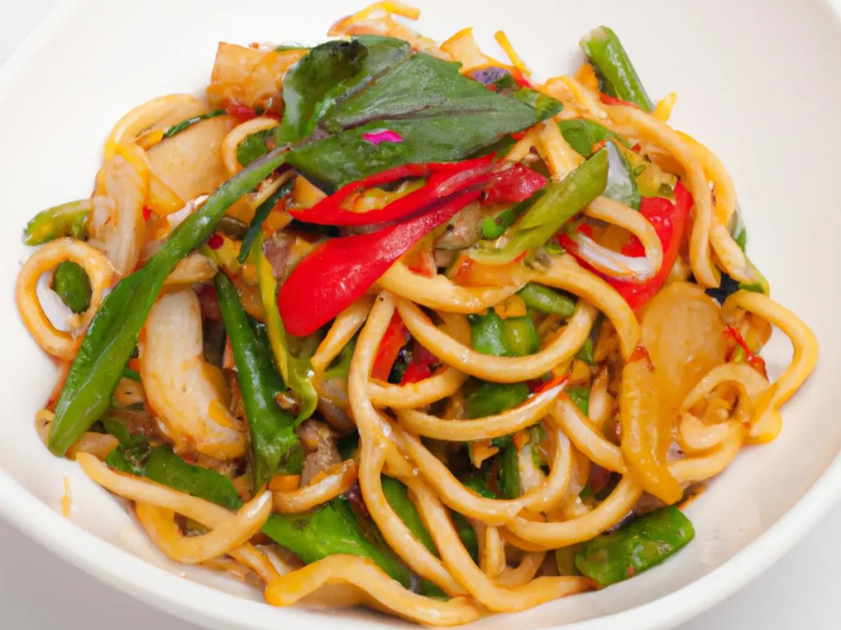 Small Spicy Drunken Udon Noodle with Mixed Vegetables Small Spicy Drunken Udon Noodle with Mixed Vegetables