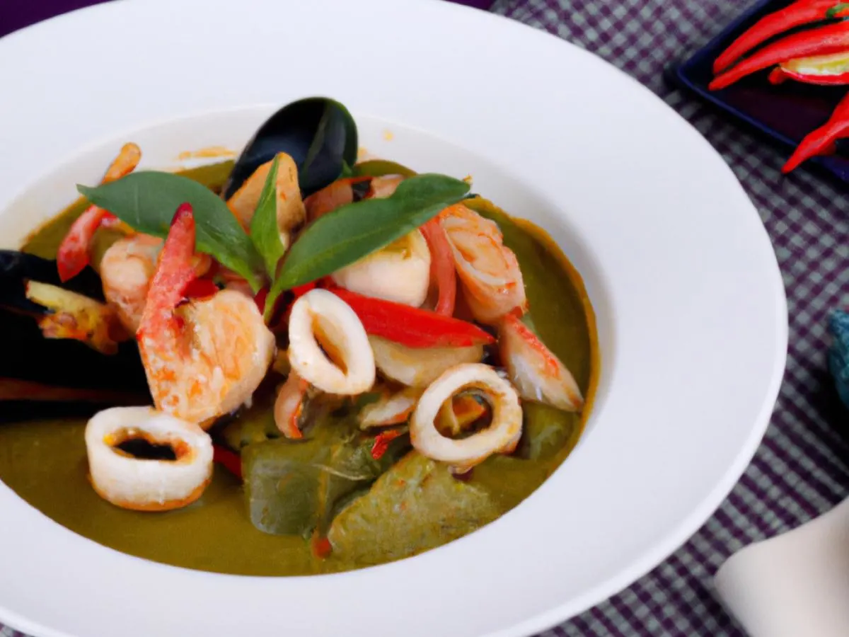 Small Green Curry with Mixed Seafood (squid, Shrimp and Mussels) Small Green Curry with Mixed Seafood (squid, Shrimp and Mussels)