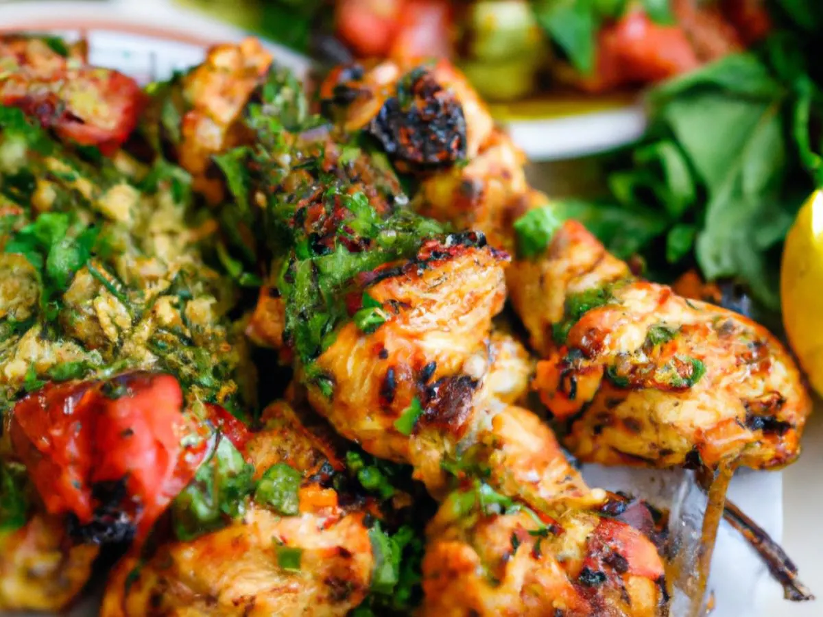 Spicy Chicken Kabob with Tabouli Salad and Baklava Spicy Chicken Kabob with Tabouli Salad and Baklava