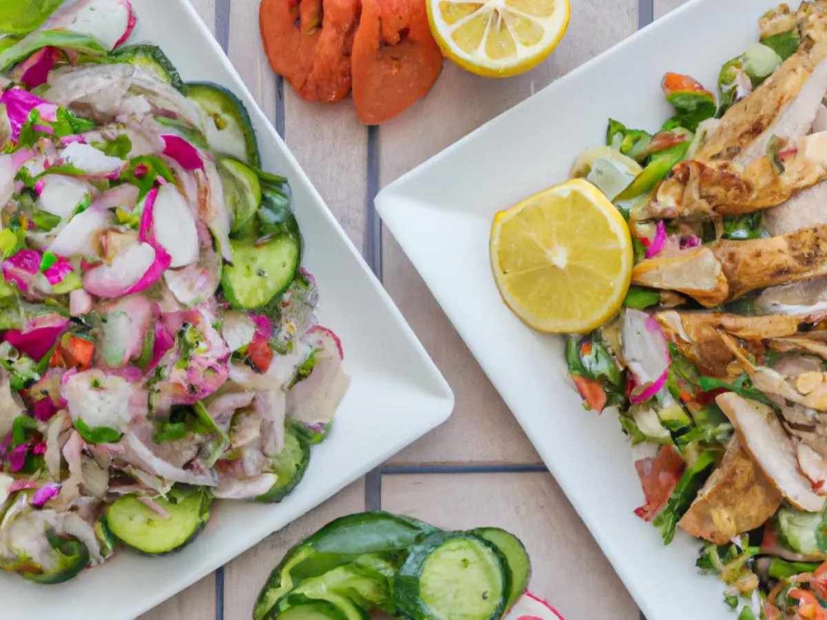 Chicken Shawarma with Mediterranean Salad and Tabouli Salad Chicken Shawarma with Mediterranean Salad and Tabouli Salad