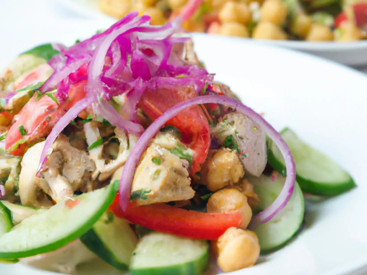 Chicken Shawarma with Mediterranean Salad and Chickpea Salad Chicken Shawarma with Mediterranean Salad and Chickpea Salad
