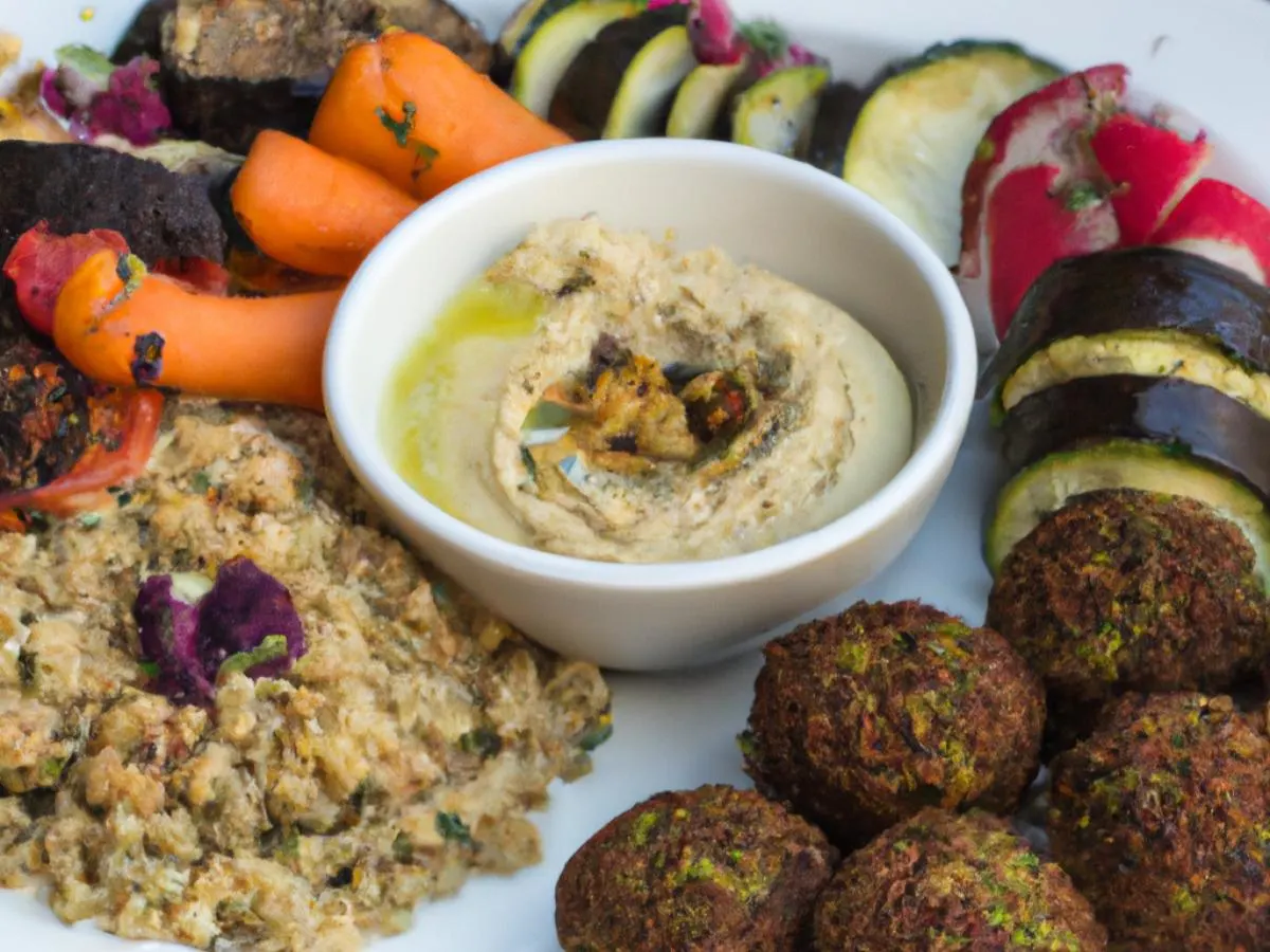 Falafel Plate with Hummus, Melitzanosalata and Roasted Vegetables (Vegan) Falafel Plate with Hummus, Melitzanosalata and Roasted Vegetables (Vegan)
