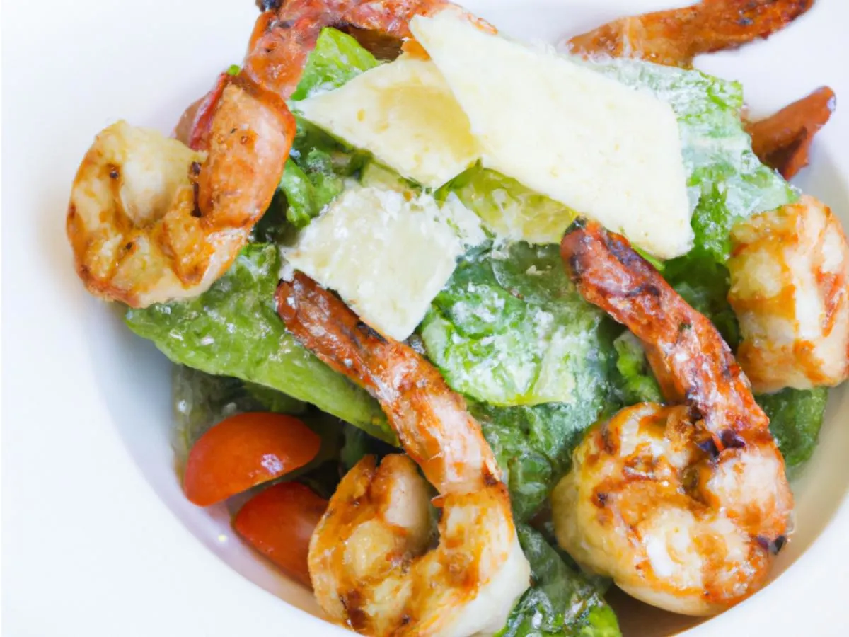 Caesar Salad with Grilled Shrimp and Vinaigrette & Pita Caesar Salad with Grilled Shrimp and Vinaigrette & Pita